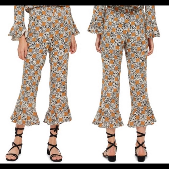 Topshop leopard frill ruffle cropped pants size 6 - Picture 5 of 7